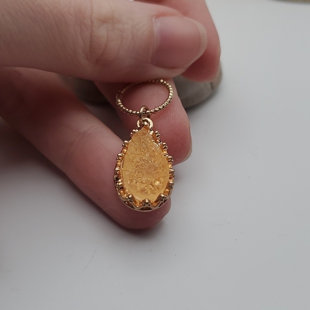 Yellow glitter geode‎ necklace pendant charm
